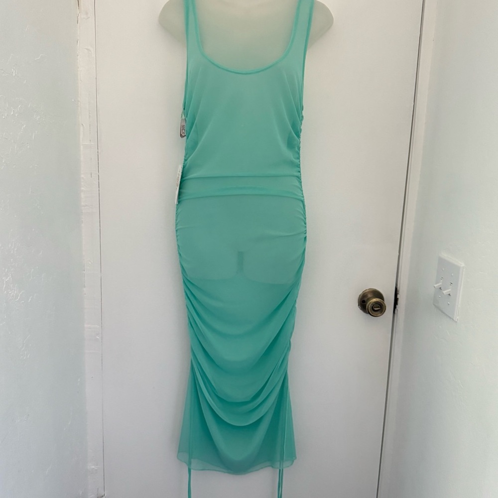 BECCA Elegant Green Mesh Swim Coverup women L beach pool vacation stretchy dress